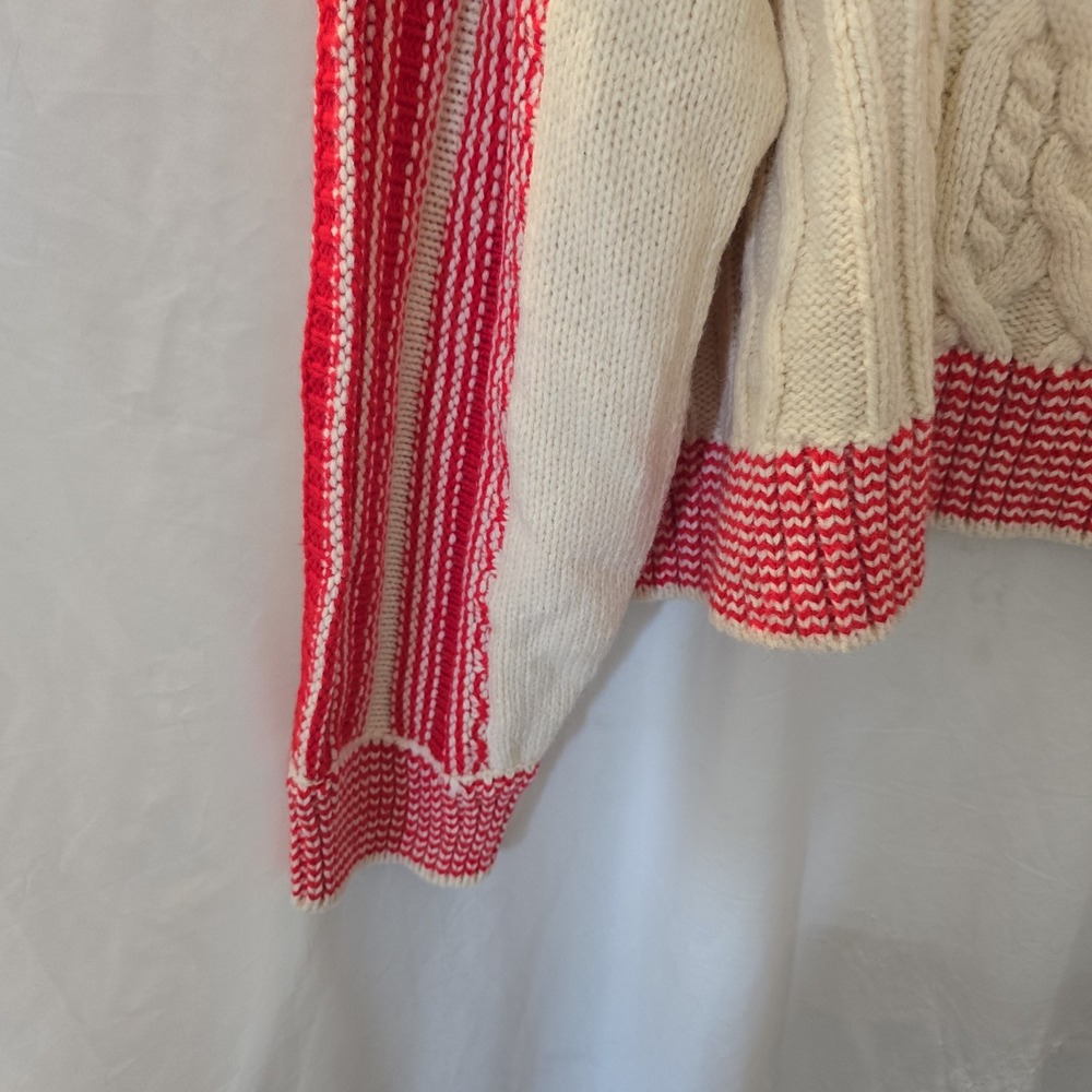 American Eagle Cable Knit Sweater Cream With Red Stripes Fisherman Crop XL NWT - Picture 3 of 13